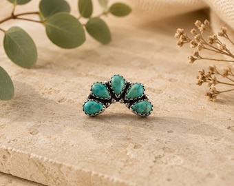 Anillo de racimo de turquesas, plata de ley, estilo bohemio, joyería hecha a mano de inspiración suroccidental, regalo para ella, estilo vintage.