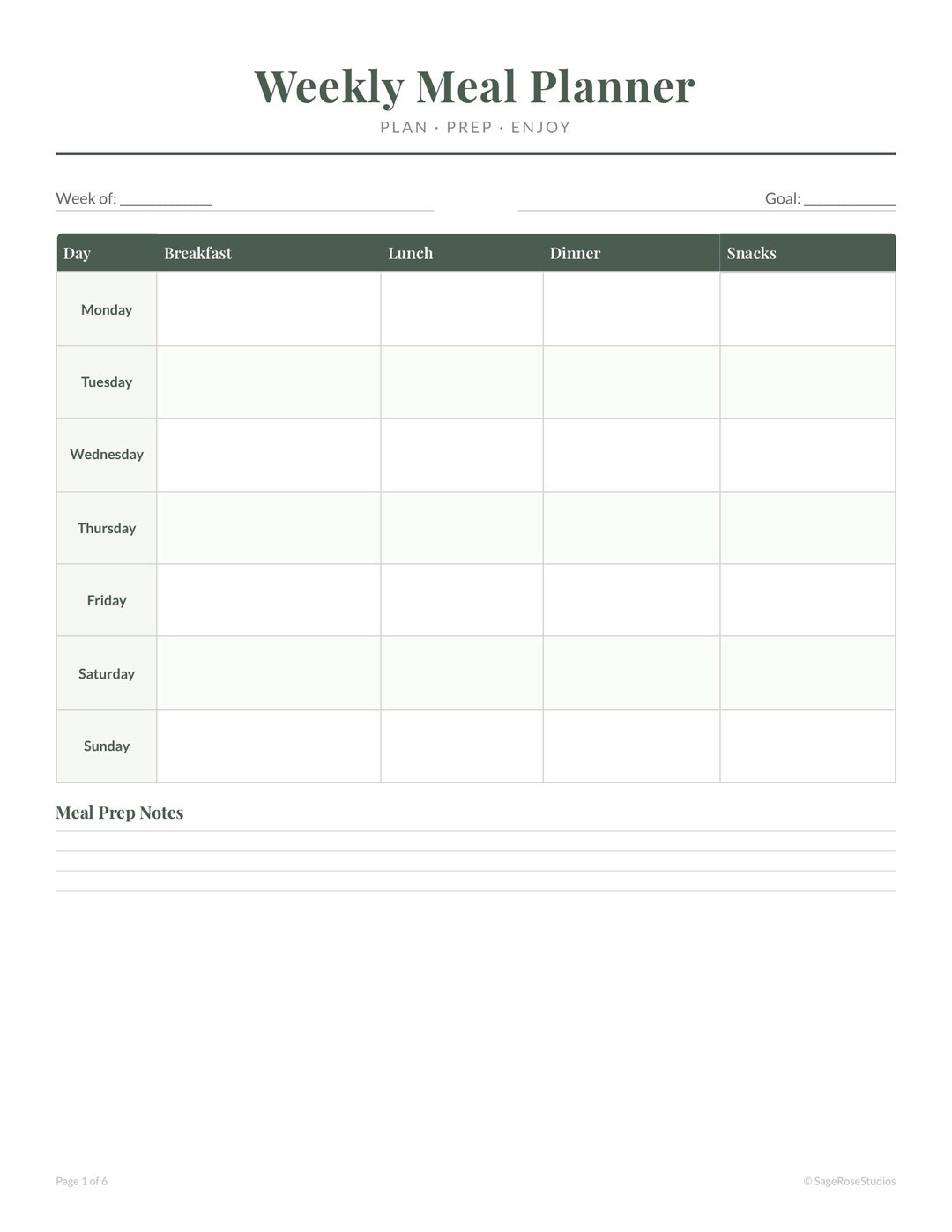 Weekly Meal Planner Printable | Grocery List & Meal Prep Organizer ...