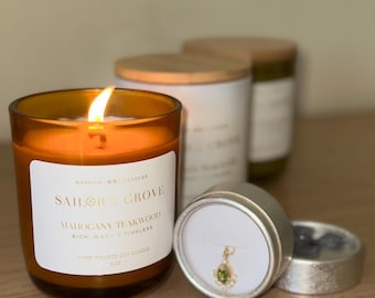 Hand-Poured Mahogany Teakwood Candle with Surprise Necklace | Military Gift Set