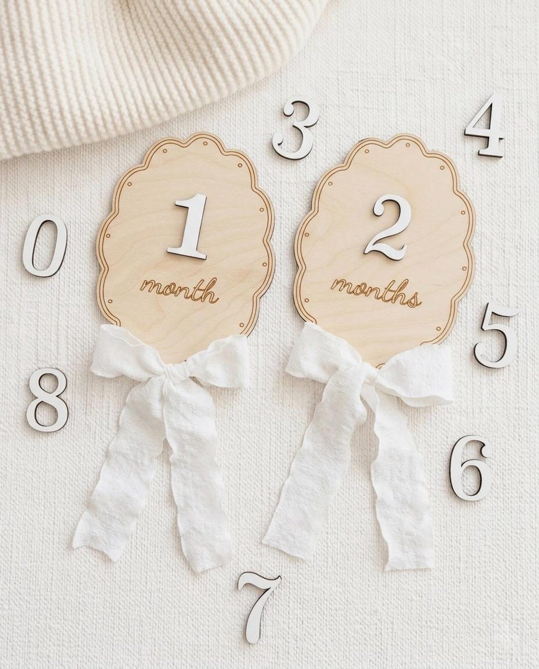 Wooden Monthly Milestone Sign With Ribbon Bow, Newborn Month Markers ...