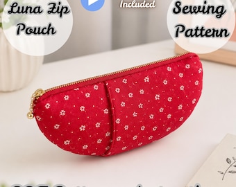 Luna Zip Pouch Sewing Pattern PDF, Zipper Pouch Video Tutorial, Cosmetic Bag Pattern, Beginner Sewing Project, Digital download.