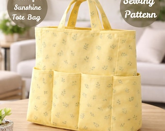 Pocketful Sunshine Sewing Tote Bag Pattern PDF, Multi Pocket Organizer Bag, DIY Carry Tote, Measurement Based Sewing Pattern.
