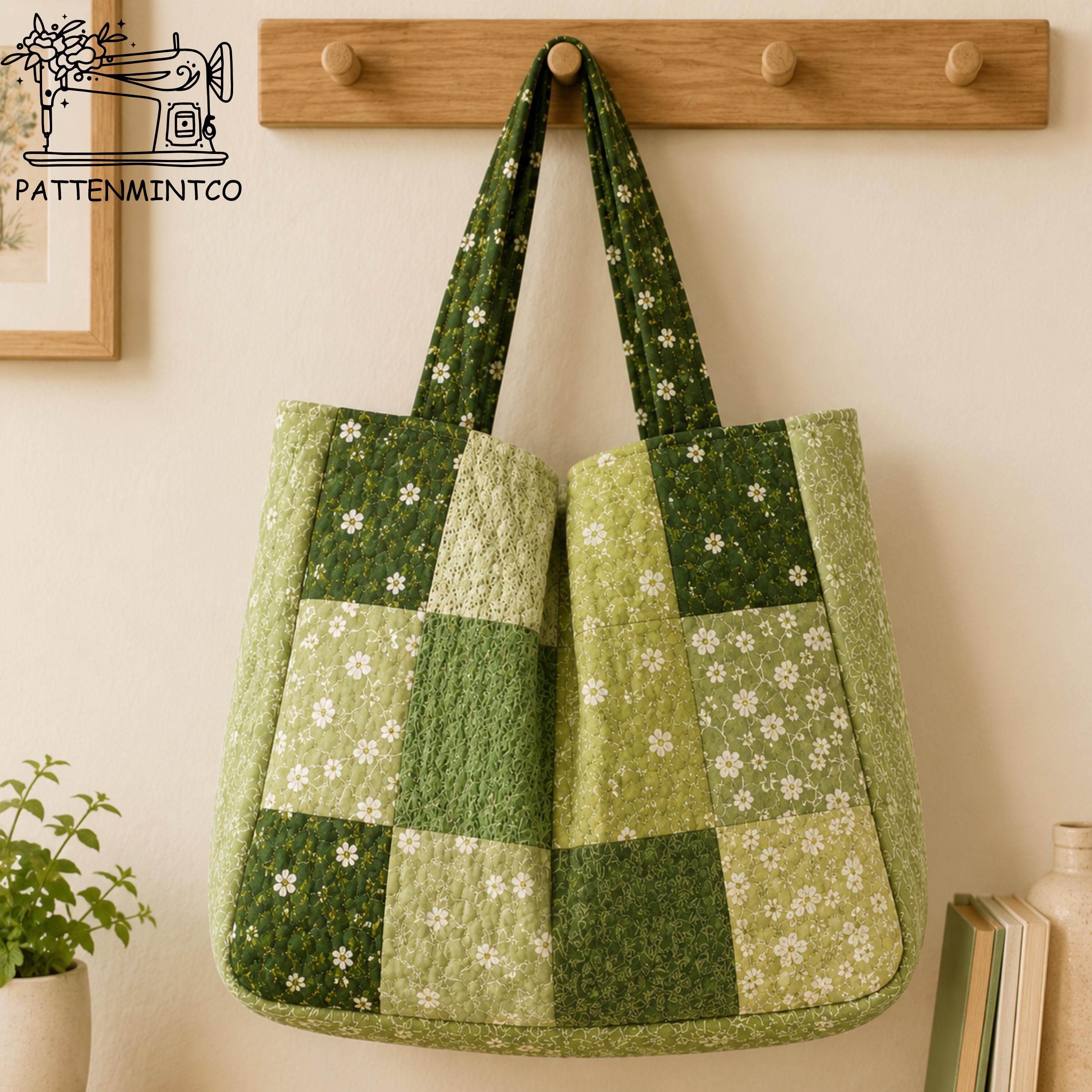 Meadow Patch Tote Bag Sewing Pattern PDF, Quilted Floral Patchwork Tote ...