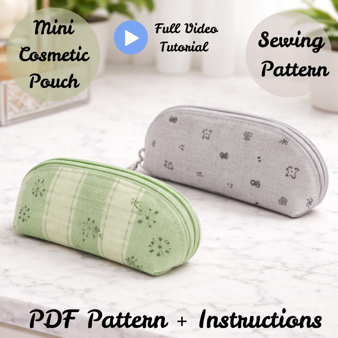 Mini Cosmetic Pouch Sewing Pattern PDF, Zipper Makeup Bag Tutorial ...