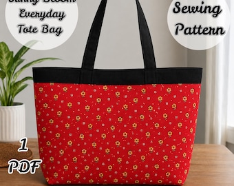 Sunny Bloom Everyday Tote Bag Sewing Pattern PDF, Beginner Tote Bag Tutorial, Reversible Market Bag, DIY Fabric Tote.