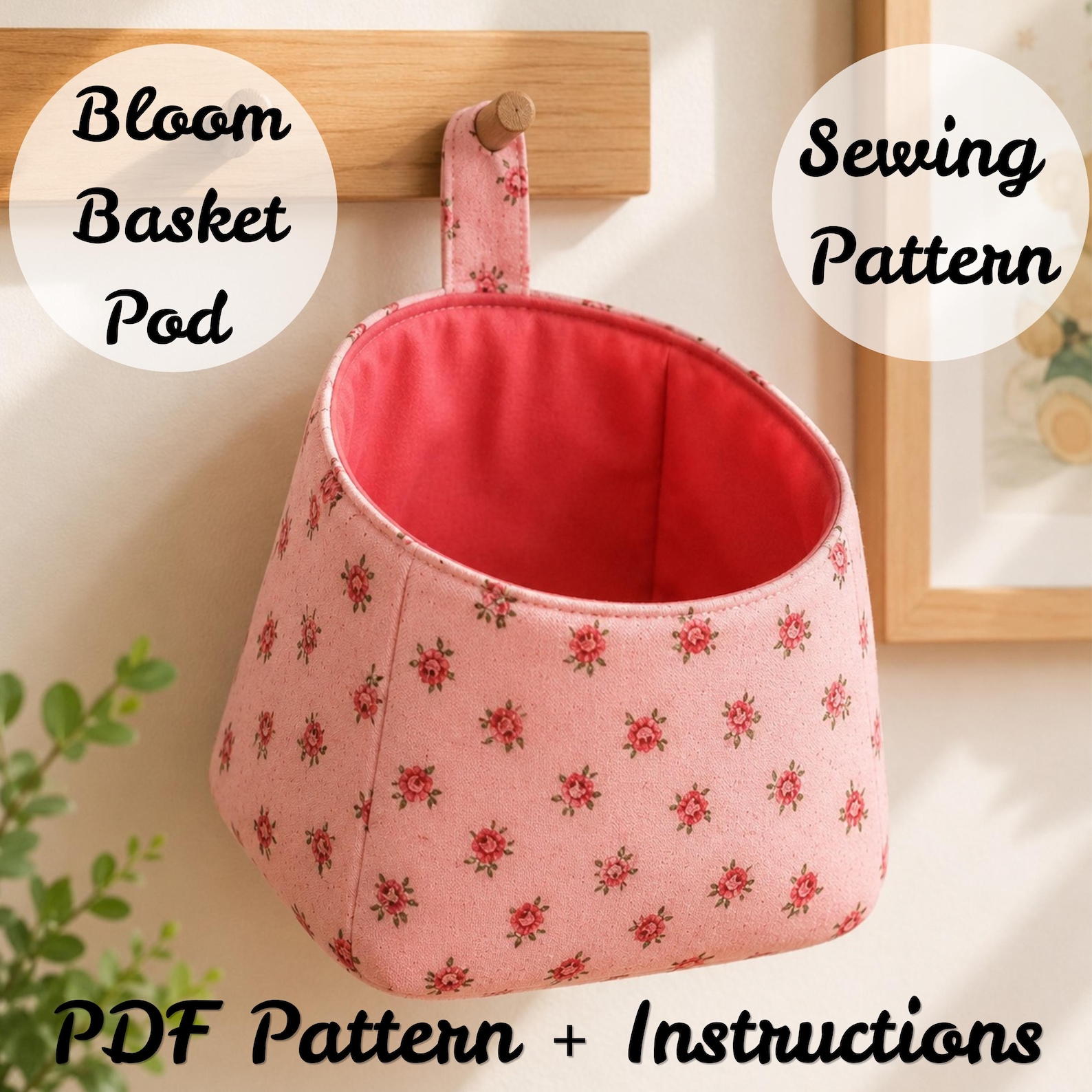Pod Pattern Bloom Basket Pod Sewing Pattern PDF, Hanging Fabric Storage Basket ...
