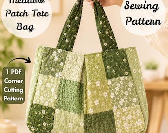 Meadow Patch Tote Bag Sewing Pattern PDF, Quilted Floral Patchwork Tote Bag, Measurement-Based, Sewing Tutorial, Digital Download.