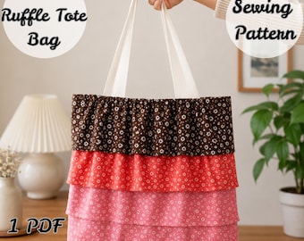 Bloom Ruffle Tote Bag Sewing Pattern PDF, Measurement-Based Tote Bag Tutorial, Layered Fabric Purse, DIY Gift Bag, Digital download.