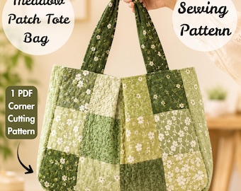 Modèle de couture de sac fourre-tout Meadow Patch PDF, sac fourre-tout matelassé en patchwork floral, basé sur les mesures, tutoriel de couture, téléchargement numérique.