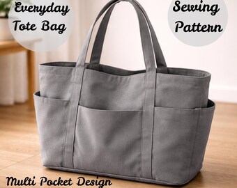 Everyday Tote Bag Sewing Pattern, Multi Pocket Bag PDF, DIY Tote Tutorial, Beginner Friendly, Video Guide Included, Digital Download.