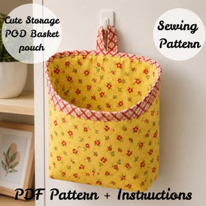 Söt hängande förvaringskorg med POD-mönster i PDF-format, Fat Quarter-vänlig väggkorg i tyg, gör-det-själv-handledning för förvaringspåse.