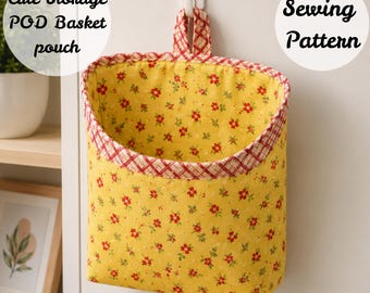 Cute Hanging POD Storage Basket Sewing Pattern PDF, Fat Quarter Friendly Fabric Wall Organizer Bin, DIY Storage Pouch Tutorial.