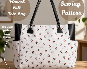 Flannel Tote Bag Sewing Pattern PDF, Large Pocket Tote, DIY Bag Tutorial, Printable Pattern, Step by Step Instructions, Digital Download.