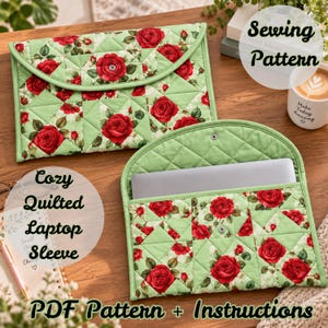 Quilted Laptop Sleeve Sewing Pattern Laptop Case PDF Pattern Padded Laptop Cover Beginner Friendly Digital Sewing Pattern instant download.
