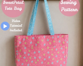 SweetPetal Tote Bag Sewing Pattern PDF, Measurement Based Tote Bag Pattern, Easy Floral Tote Video Tutorial, Beginner Friendly Bag Pattern.