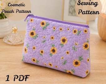 Lavender Cosmetic Pouch Sewing Pattern PDF, Measurement-Based Zipper Makeup Bag, Quilted Pouch Tutorial, Beginner Friendly Sewing Pattern.