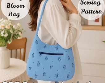 Cottage Bloom Bag Sewing Pattern PDF, Shoulder Tote Bag Pattern, Zipper Pocket Bag, Printable Pattern, Beginner Sewing, Digital Download.