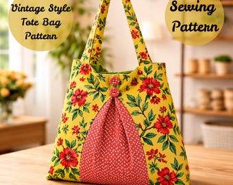 Vintage Floral Tote Bag Sewing Pattern PDF, DIY Shoulder Bag Pattern, Beginner Friendly Tote Bag Tutorial, Reusable Market Bag.