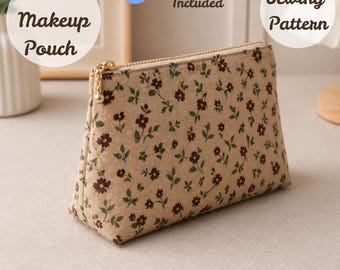 Blossom Makeup Pouch Sewing Pattern PDF, Zipper Cosmetic Bag Video Tutorial, Beginner Friendly Floral Pouch, DIY Travel Makeup Bag.
