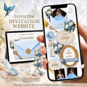 Cinderella Quinceañera Invitation Website, Blue Princess Digital Invitation, Interactive Sweet 15 Invite, Elegant Quince Web Invite, RSVP