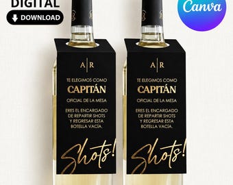 Wedding Table Captain Shots, Editable Wine Bottle Hang Tag, Canva Template