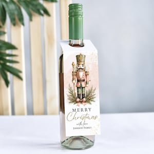 Utskrivbar juletikett för vinflaska, hängande etikett för vinflaska, personliga hängande etiketter för vin, Nötknäpparen