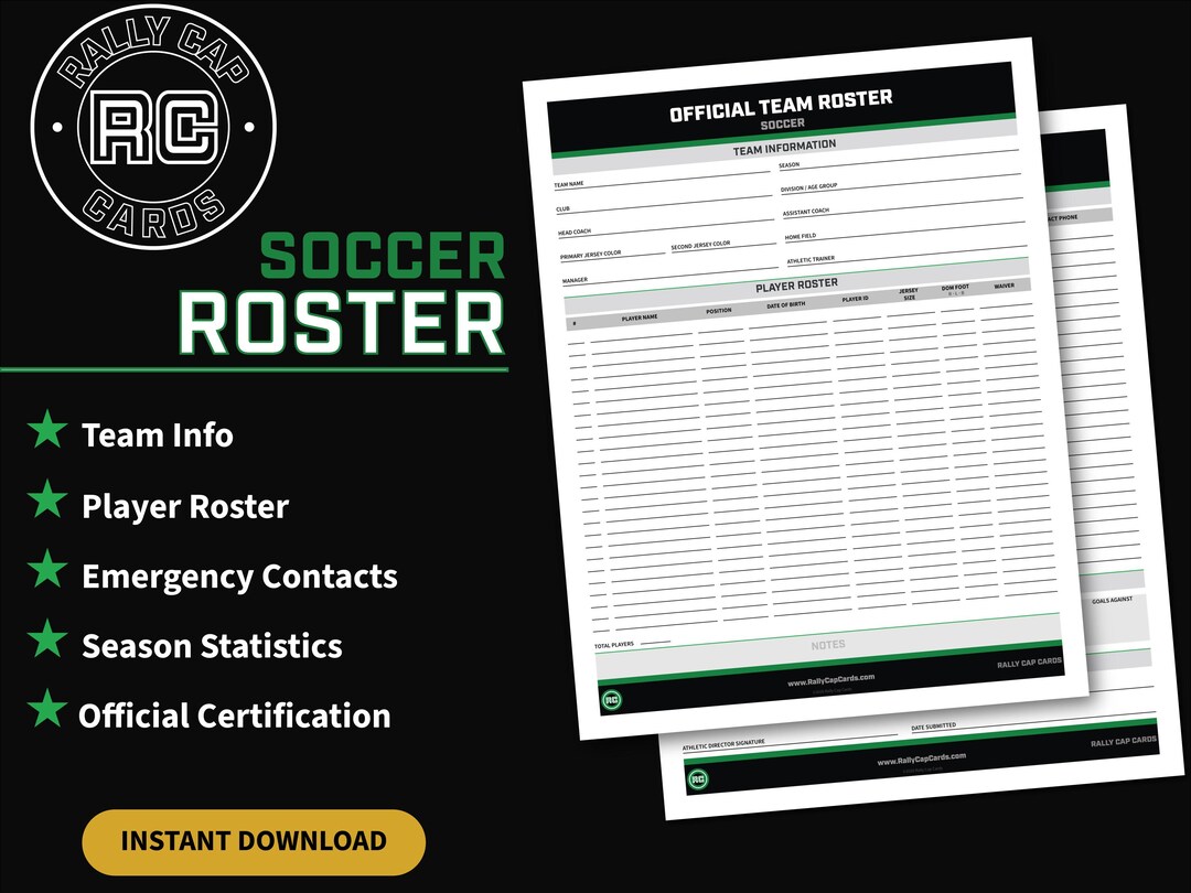 Soccer Roster Sheet | Printable + Fillable PDF | Youth Soccer Coach ...