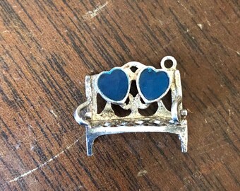 Vintage Loveseat charm for charm bracelet or pendant, Blue heart Love Seat charm, Sterling silver charm, Lover's gift, sweet adorable charm