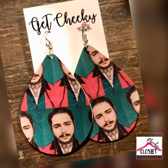 Post Malone vegan leather earrings gifts music rapper Etsy