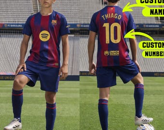 Conjunto infantil de camiseta del FC Barcelona, nombre y número personalizados, camiseta de fútbol, equipación juvenil para niños y niñas, regalo para aficionados del Barça.