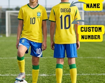Kit Brasile 2026 per bambini, Kit casa Brasile per bambini, Kit da calcio per bambini, Maglia personalizzata Brasile per bambini, Kit da calcio per bambini, Regalo per bambini e bambine