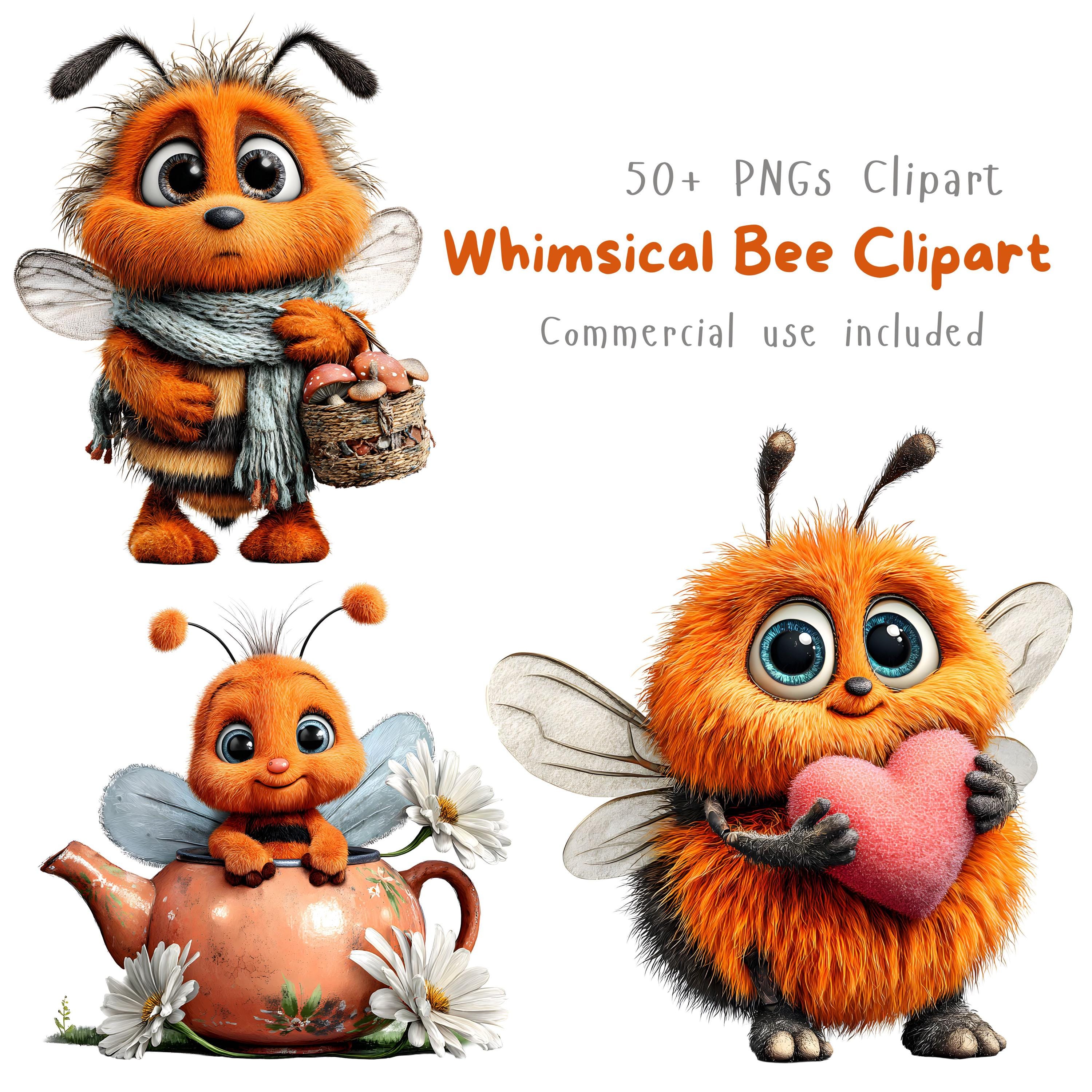 Bee Clipart, 50+ Whimsical Cute Bee PNG Bundle, Fluffy Honey Bees With ...