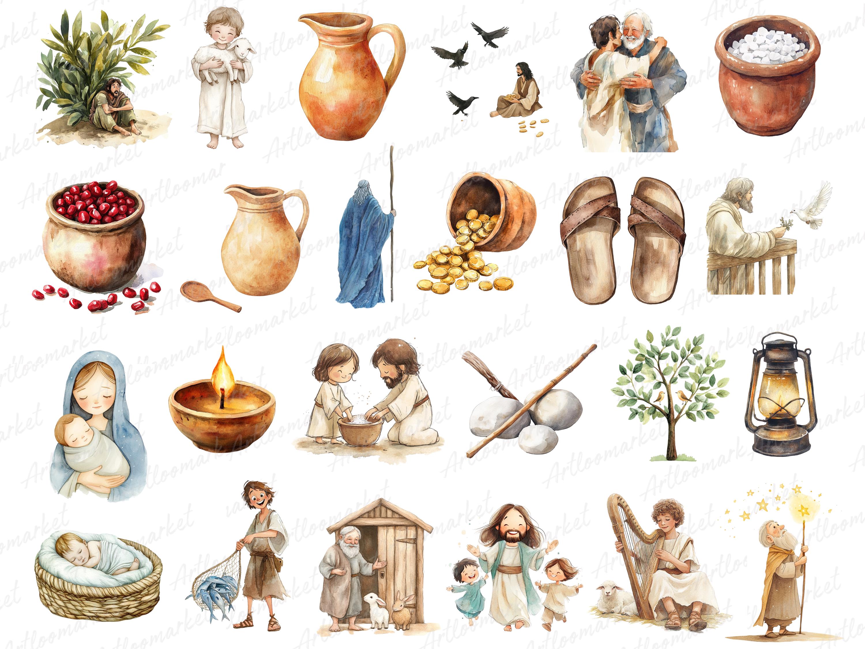 Bible Stories Clipart Bundle PNG, Christian Clipart, Jesus Biblical ...
