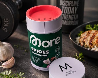 Spice shaker attachment for More Nutrition PETG spice shaker fitness kitchen in desired color