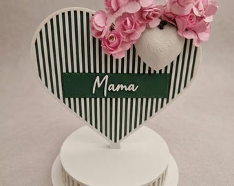 Herz Aufsteller Mama mit Lamellen-Optik – Individuelle Geschenkidee Muttertag & Geburtstag – 3D Druck Deko – Nachhaltiges PLA