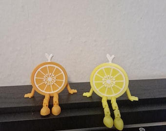 Lustiges Deko-Set: Orange und Zitrone mit Beinen.Witzige Kantenhocker Küchendeko Sommerliche Balkon Atmosphäre