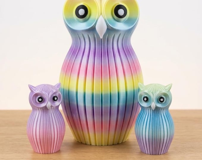 Regenbogen-Eule aus dem 3D-Drucker, mehrfarbig