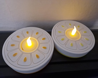 LED Zitrus-Teelichthalter Orange und  Zitrone | Sommerliche Tischdeko für Balkon & Terrasse | Fruchtiges Design-Licht | Geschenkidee