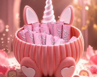 Bol de unicornio fabricado en PLA en el color que elijas: recipiente para dulces y organizador de joyas.