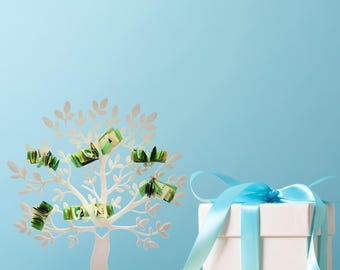Árbol de regalos de boda con forma de árbol de la vida, color blanco con caja de regalo, decoración, regalo de boda, árbol del dinero, árbol de la vida, idea de regalo para la oficina del registro civil.