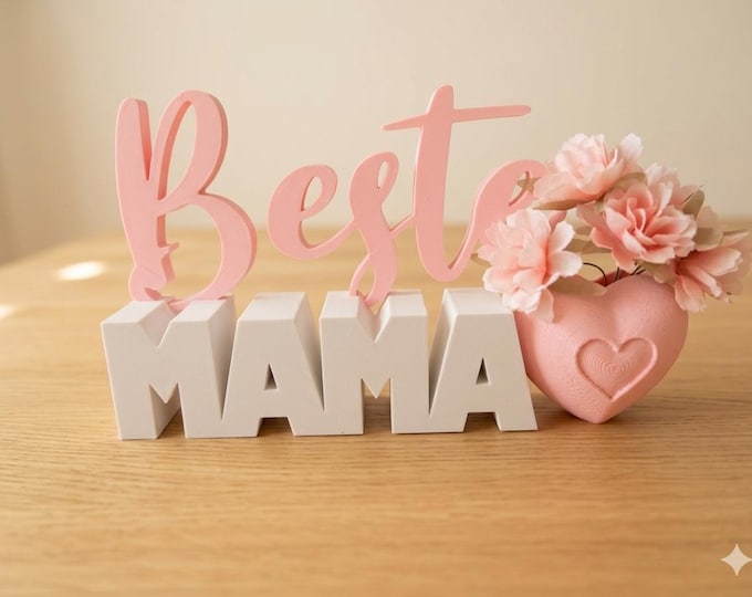 Beste-Mama-Aufsteller mit Herz-Vase und 3D-Blumen