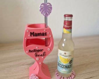 3D-gedruckter Getränkehalter mit Monstera-Deko – „Mamas heiliger Gral“  JGA Deko & Mädelsabend | Mit Monstera-Strohhalmdeko