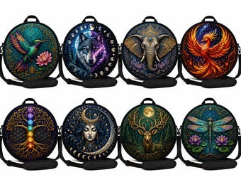 Padded Shaman Drum Bag, Frame Drum Case, Bodhran Backpack, Sublimation Art (12-24 Inch)
