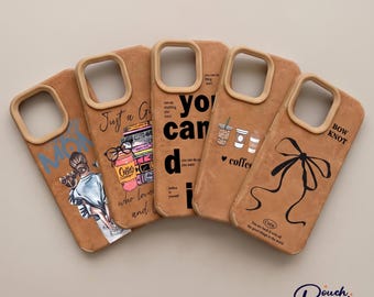 Funda para teléfono de piel sintética para amantes del café, funda con estampado de dibujos animados, estampado de café y lazo, funda ejecutiva a prueba de golpes para iPhone 17, 16, 15, 14 Pro Max