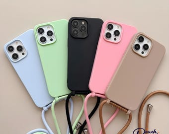 Funda de silicona con cordón, funda cruzada, funda manos libres, funda protectora suave, fundas con correa para iPhone 16, 15, 14 Pro Max