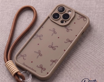 Funda para teléfono Coquette con lazo de lunares y cordón, funda de silicona suave para iPhone 17 Pro Max