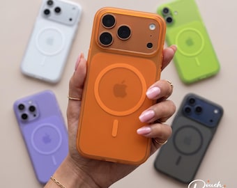 Funda transparente de colores caramelo MagSafe para teléfono, funda delgada mate, cubierta magnética antigolpes con estética neón para iPhone 17, 16, 15, 14, 13 Pro Max.