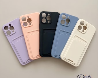 Funda de silicona para iPhone con tarjetero, funda para teléfono con tarjetero, funda protectora suave a prueba de golpes, funda para iPhone 16, 15, 14, 13 Pro Max.
