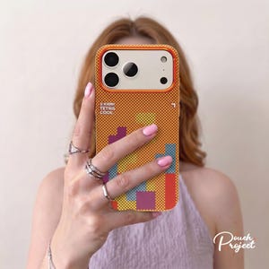 Pixelcore Gamer Phone Case, Nostalgic 8-Bit Block Pattern Hard Cover, Retro Arcade Tech Accessory with Silver Camera Bumper for iPhone 17