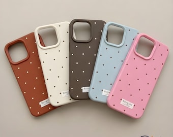Funda para iPhone Pro con lunares, funda retro preppy, bonita funda vintage con lunares, regalo para ella, funda para iPhone 17, 16, 15, 14 Pro Max.